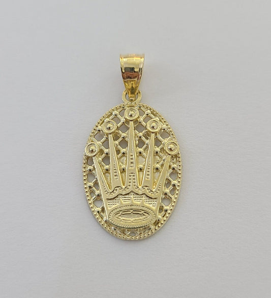 10K Real Yellow Gold Crown Circular Charm Pendant Gold 10kt