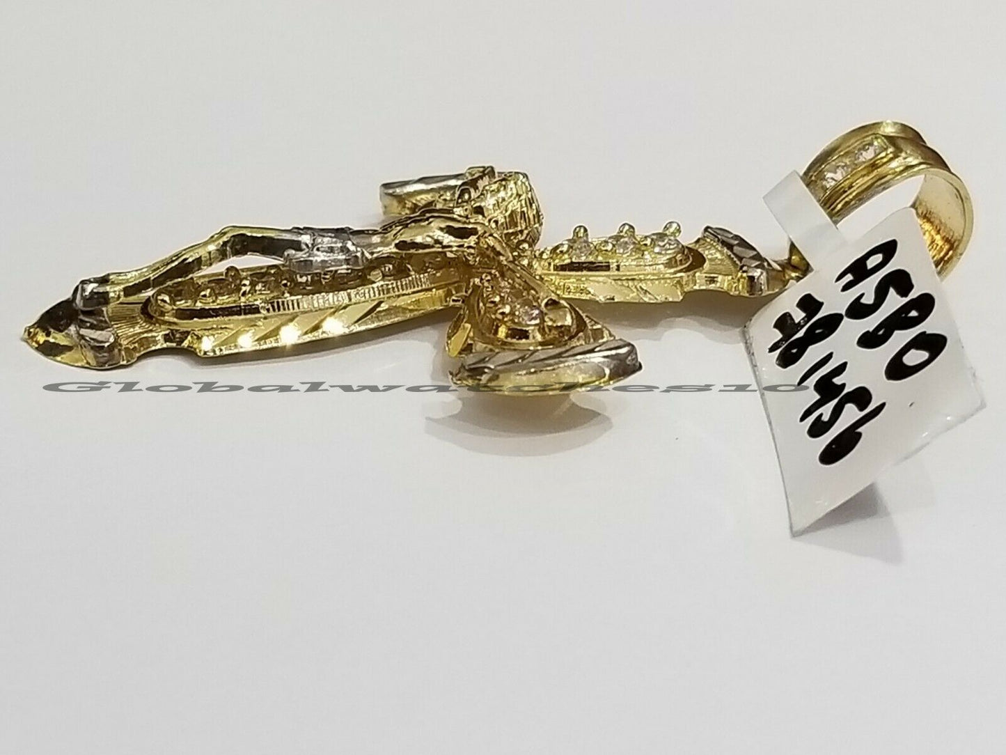 Men 10k Yellow Gold Jesus Cross pendant Charm Crucifix 2" Inch Diamond Cut REAL