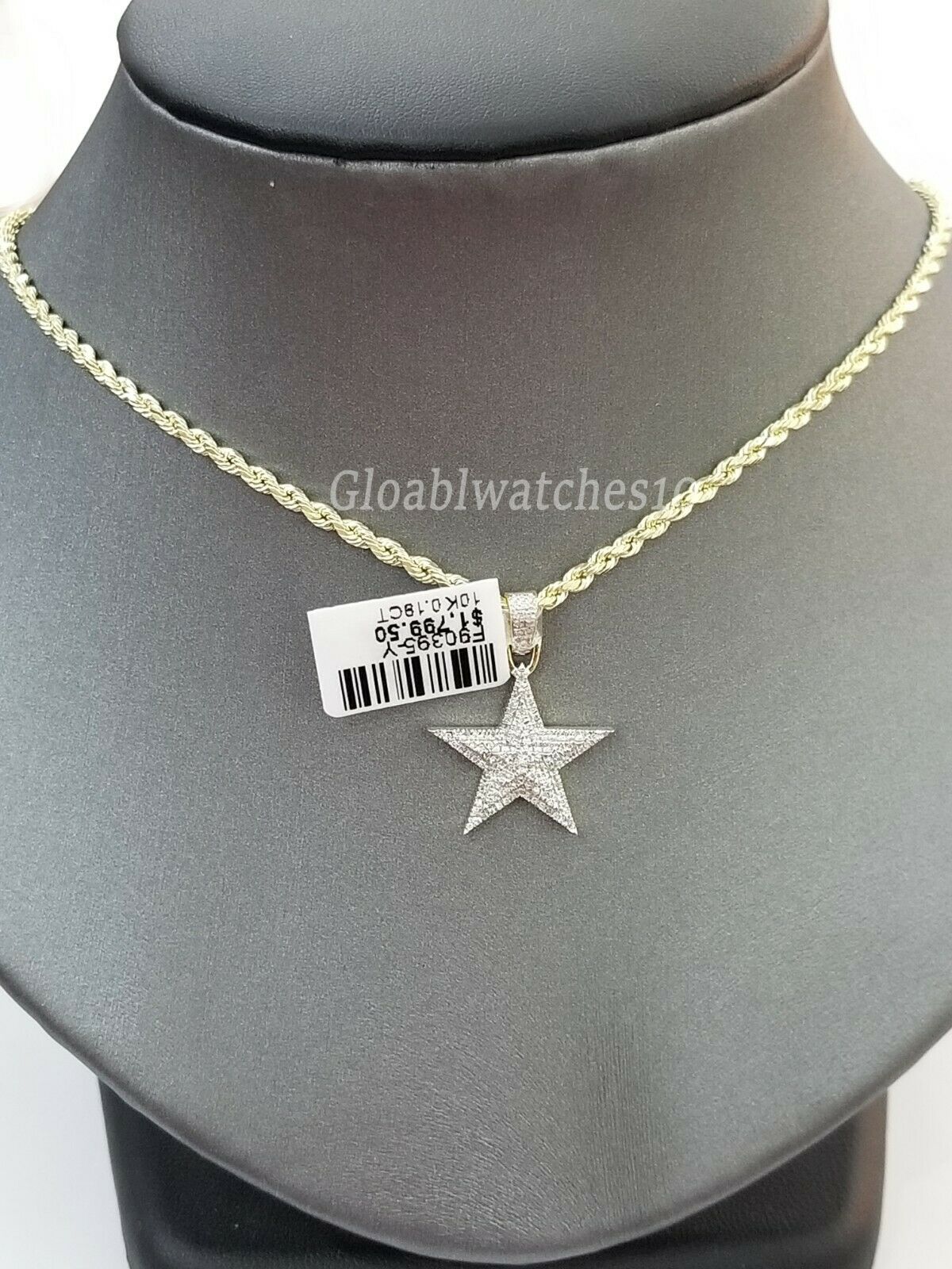 10K Real Yellow Gold Double Star Emoji Charm Pendant Real Diamonds Men Women