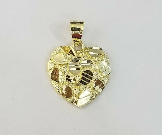 10k Yellow Gold Rope Chain Nugget Heart Charm Pendant 18" 20" 22" 24" 26" 28"