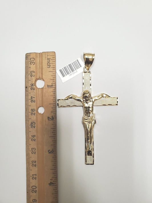 10K Yellow Gold Crucifix Cross Pendant Jesus Christ Necklace Charm Women Men