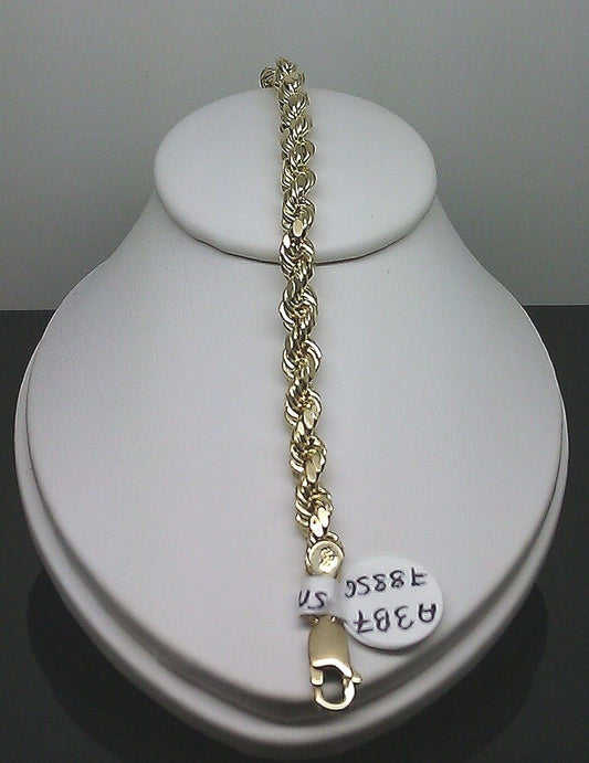 10K Yellow Gold bracelet Men Ladies Real Thick rope 5mm 7" Inch