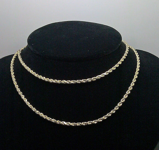 Real 10k Yellow Gold Rope Chain 22" Necklace Diamond Cut 10kt 2.5mm Lobster lock