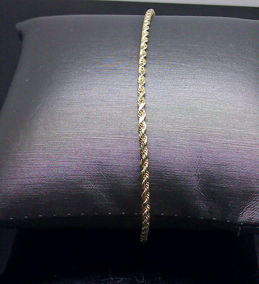 10K Yellow Gold Rope Anklet 9 Inch Long 2.5mm Chain Bracelet 10k anklet