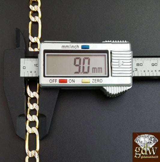 Real 10k Yellow Gold 26" Chain Figaro 9mm Necklace diamond cut Lobster lock Mens