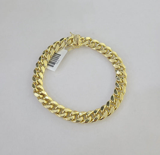 Real 10k Yellow Gold Miami Cuban Link Bracelet 9 Inch 8mm Box Lock Clasp Link