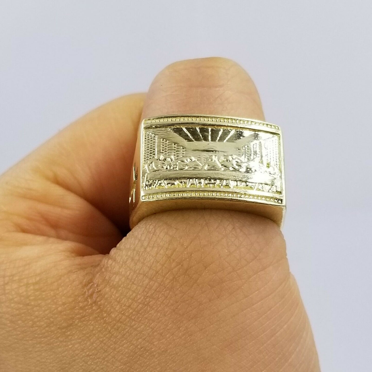 REAL 10k Yellow Gold Last Supper Ring Cross Design Men's Ring, Size 12