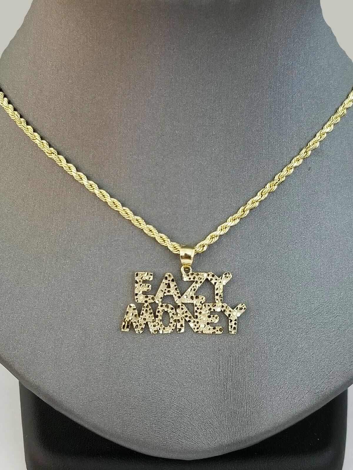 10k Yellow Gold EAZY MONEY Sign Nugget Charm Pendant Men Women Real 10K