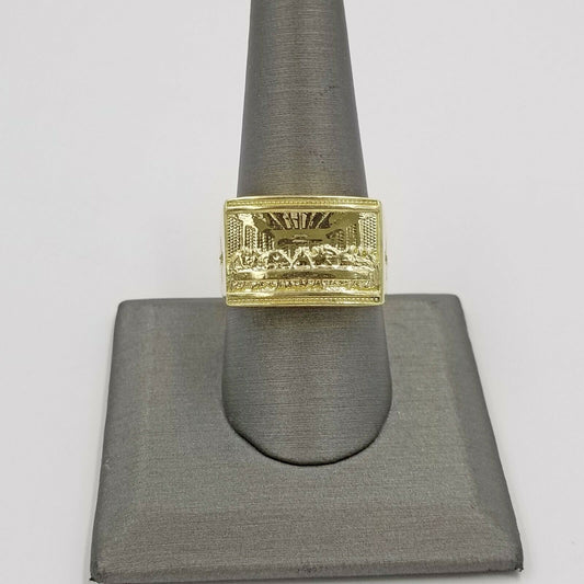 REAL 10k Yellow Gold Last Supper Ring Cross Design Men's Ring, Size 12