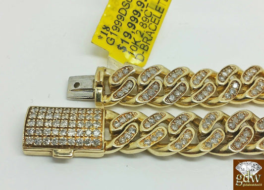 10k Yellow Gold Miami Cuban 9" Tennis Bracelet 7.5 mm Diamonds 2.89 CT