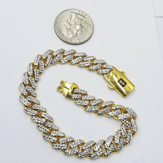 10K Yellow Gold Royal Monaco Cuban Bracelet 9mm Long Diamond Cut 8 inch