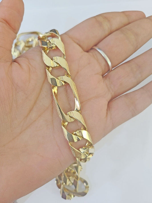 Real 10k Solid Yellow Gold Figaro Link Chain 13mm 26 Inch 10kt Necklace For Mens