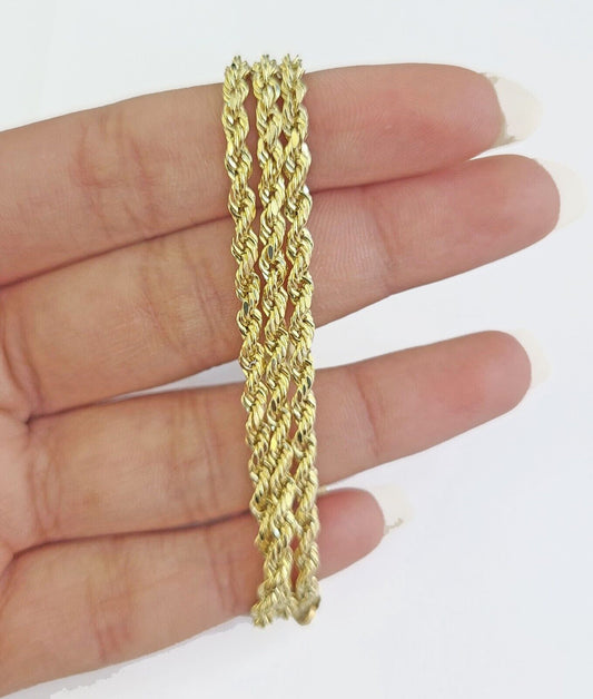 Real 14k Yellow Gold Rope Chain 3mm 22 Inches Ladies Necklace
