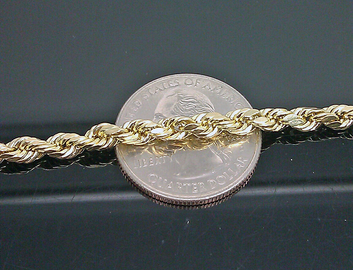 Real 10K Yellow Gold Rope Bracelet 7" Inches 4mm Men Ladies lobster