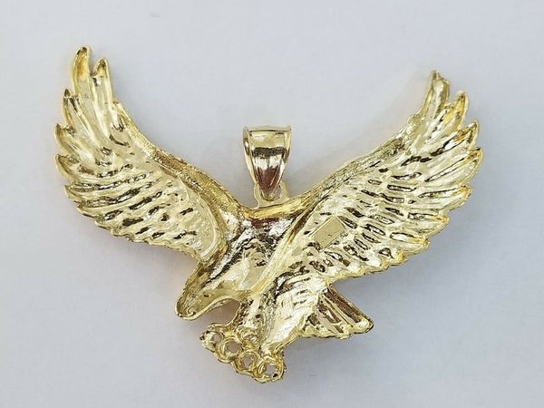 REAL 10k Yellow Gold Eagle Charm Pendant Flying Bird Diamond Cut Yellow Men