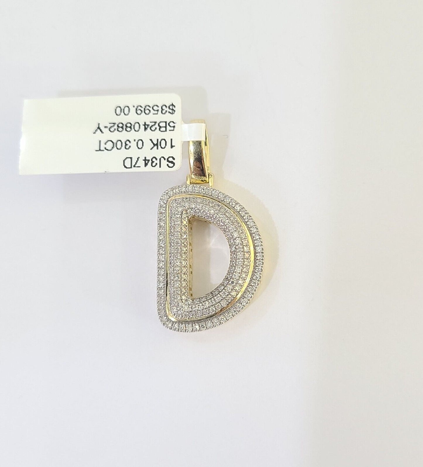 10k Yellow Gold Diamond Letter "D" Initial Alphabet Charm Pendant Real Genuine