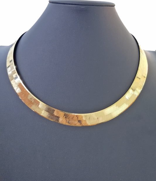 Real 10K Yellow Gold Herring Bone Chain 14mm Necklace 22" Inch Lobster lock