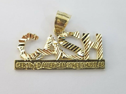 Real 10K Gold Lucky CASH Charm Pendant with Rope Chain 18 20 22 24 26 Inch