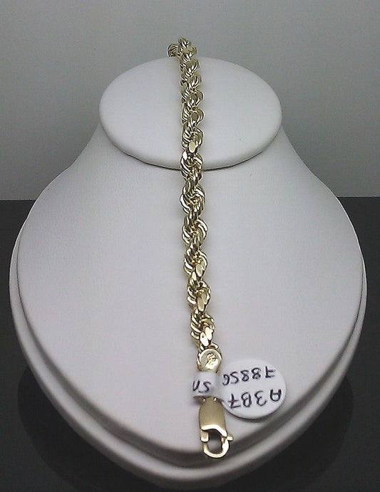 10K Yellow Gold bracelet Men Ladies Real Thick rope 5mm 7.5 Inch Real Gold!