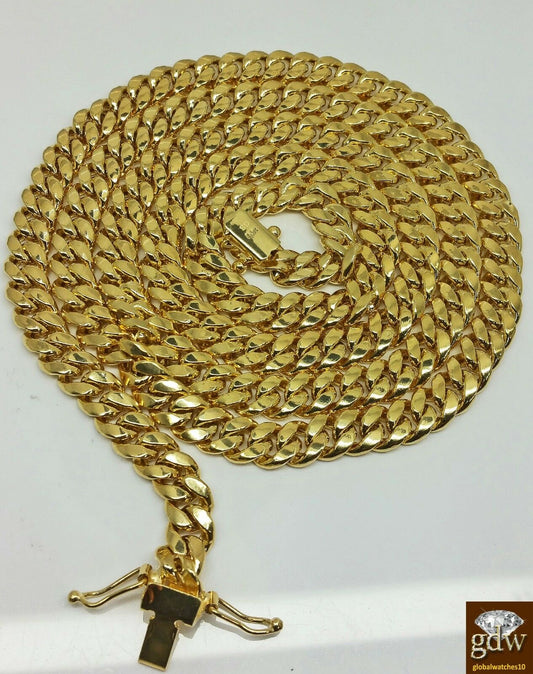 Real 14K Yellow Gold Miami Cuban Chain 26" 7mm BOX LOCK Men
