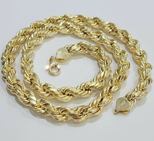 Real 10k Yellow Gold Rope Necklace 8mm 24" Inch Thick Chain diamond cuts 10KT