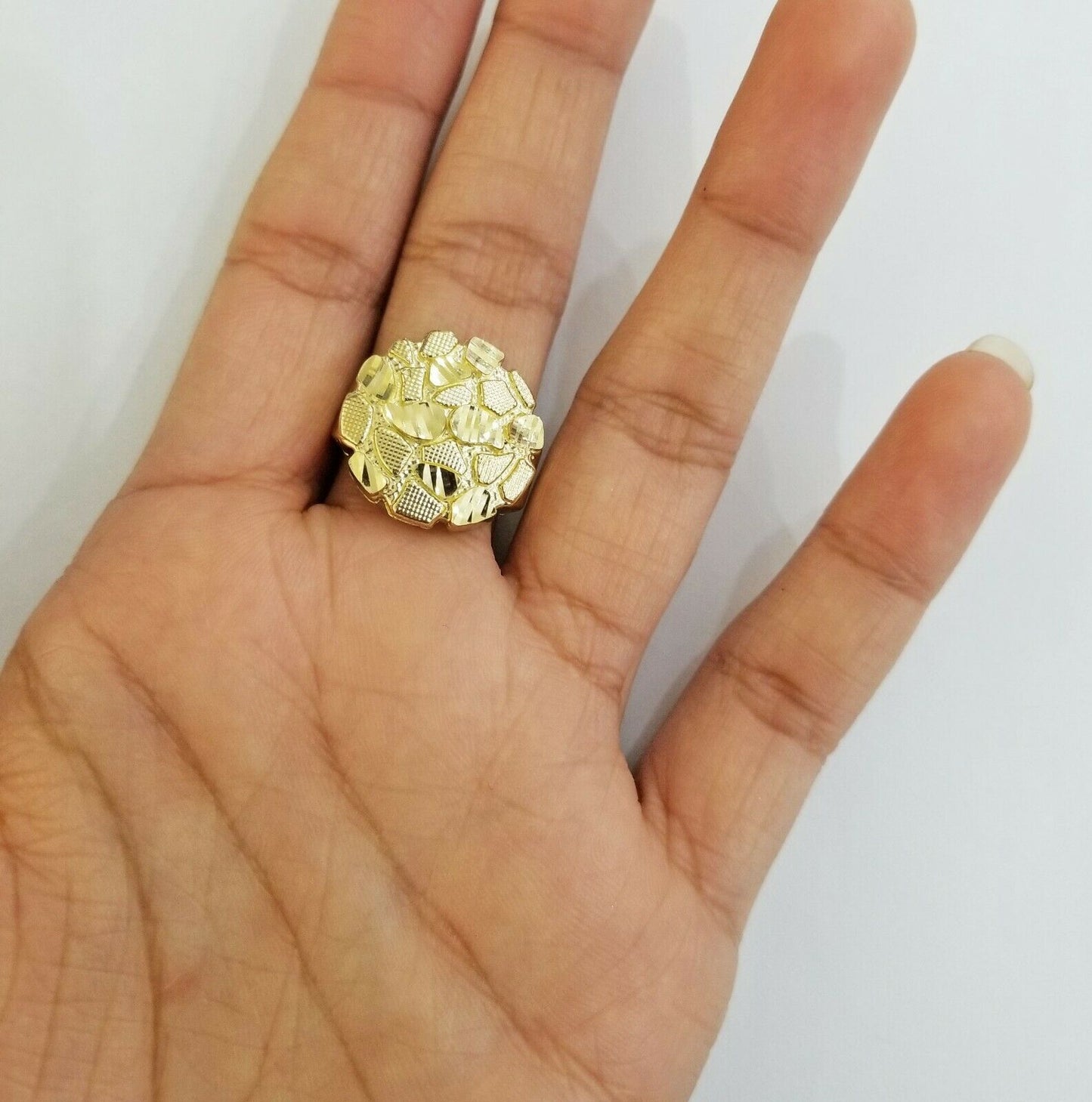 10k yellow Gold Nugget men Ring Sizable casual, real gold round ring 10kt