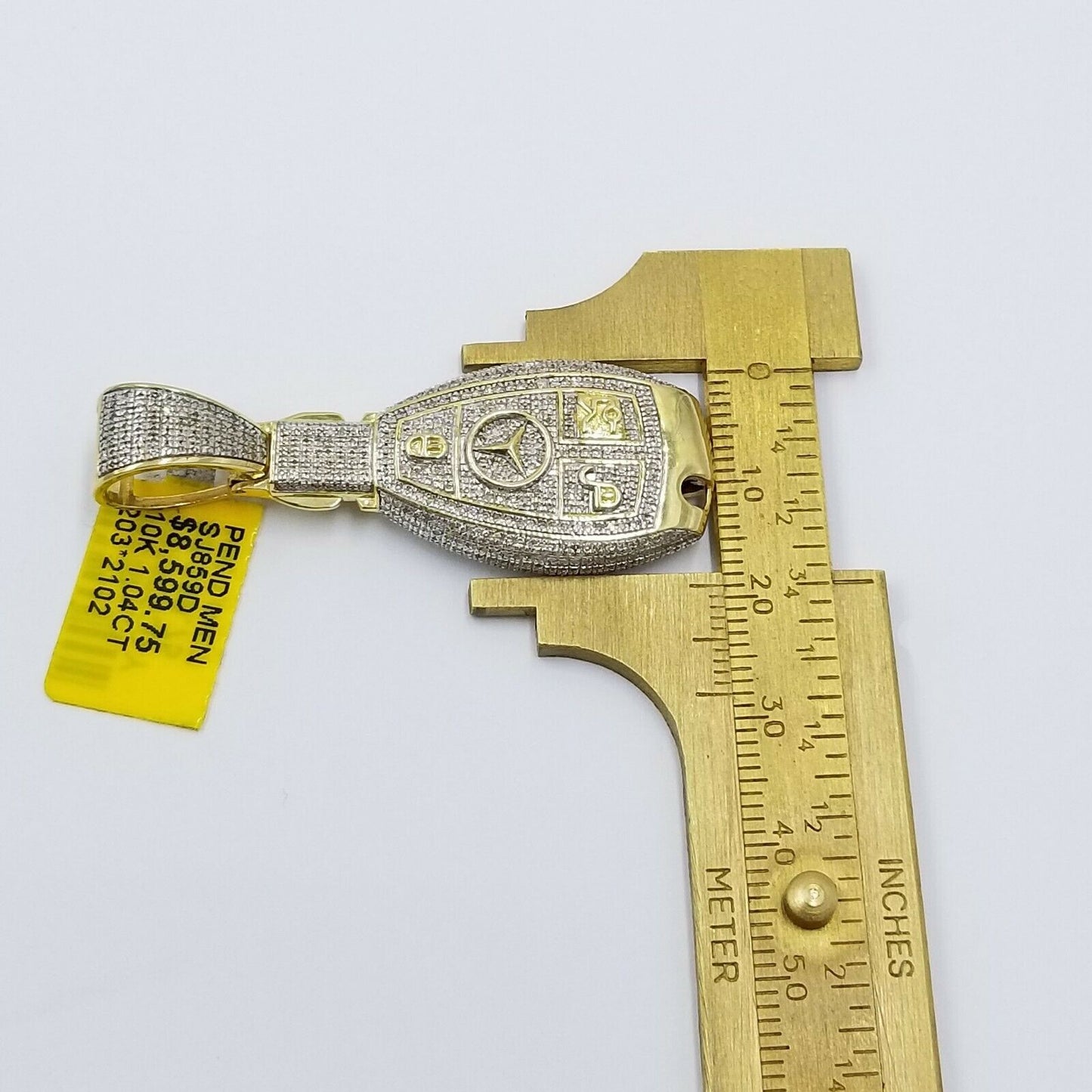 REAL 10k Gold Mercedes Key Diamond Pendant Charm Genuine Diamond 1.04CT