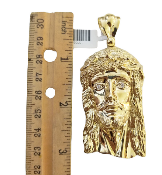 Real 10K Yellow Gold Jesus Face Pendent Charm 3" Inch 10kt Jesus Head For Men's