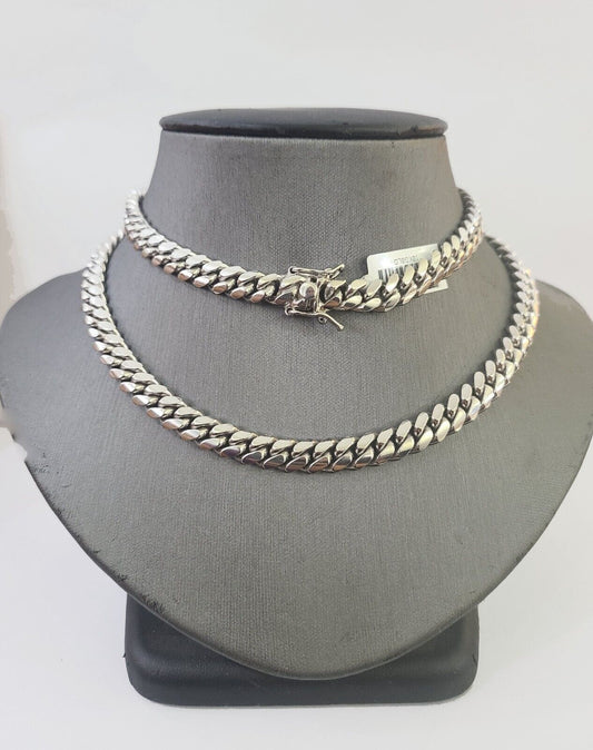 Real 10k White Gold Miami Cuban Link Necklace Chain 8mm 26" Box lock 10kt