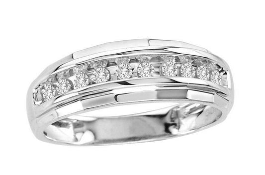 REAL 10k White Gold Wedding Anniversary Band Ring Real Diamond Men SIZE 10