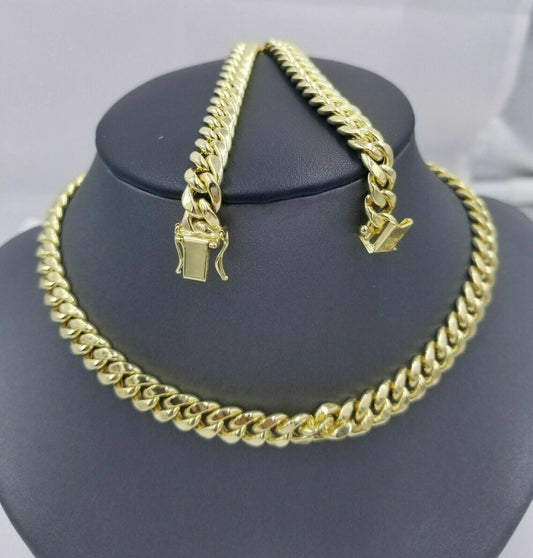 Real 10K Yellow Gold Miami Cuban Link Chain 8mm 20 inch Strong Mens Chain