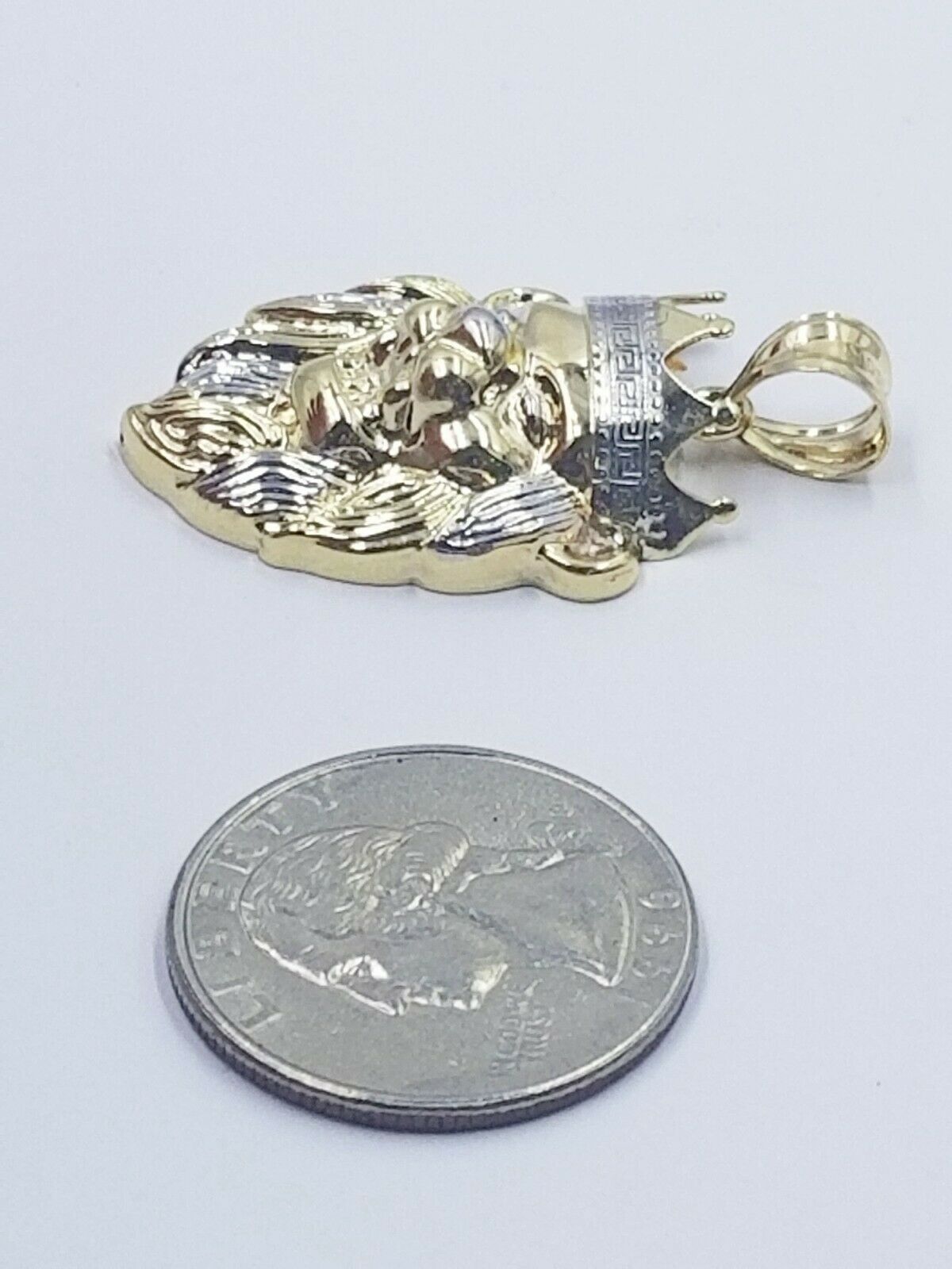 10k Gold Crown Lion Head Charm Diamond Cut 2.5mm 18" 20" - 26" Rope Chain