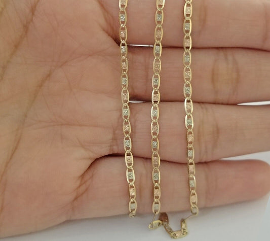 10K Trio Color Gold 2mm Valentino Mariner Anchor Chain Necklace 16" 20" 22" Inch Ladies