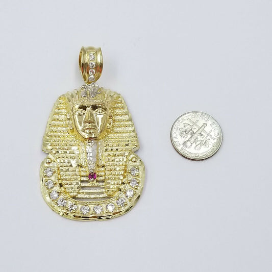 SOLID 10k Gold Pharaoh Head Pendant Charm Egyptian 6mm Rope Chain 20" 22" 24" 26