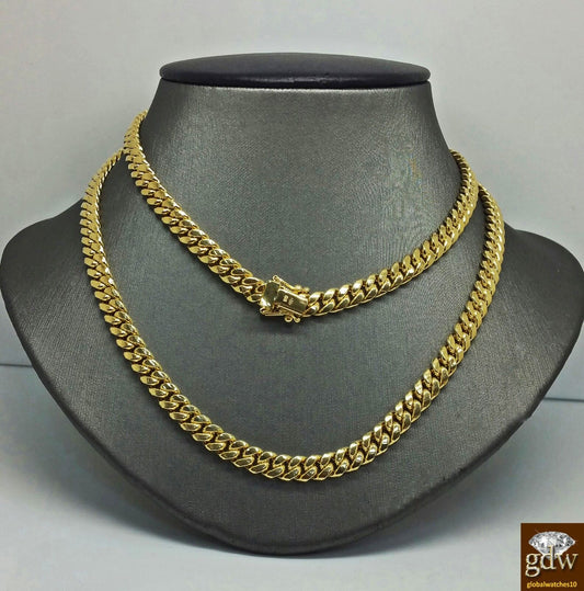Real Solid 14K Yellow Gold Miami Cuban Chain 22" 7mm BOX LOCK Men