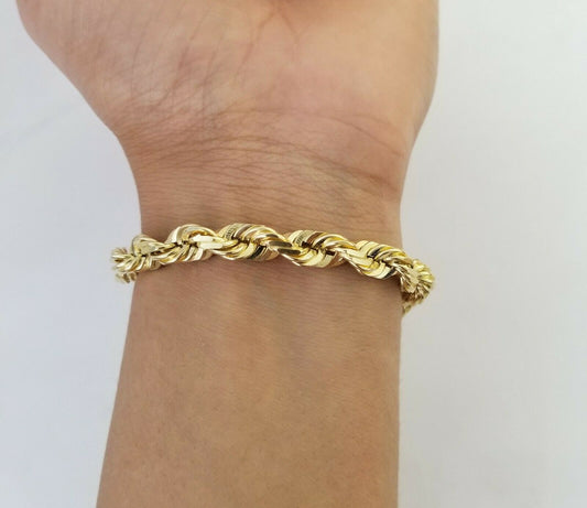 Solid Real 10K Yellow Gold Rope Bracelet 8" Inch 7mm , 10kt Real gold men women