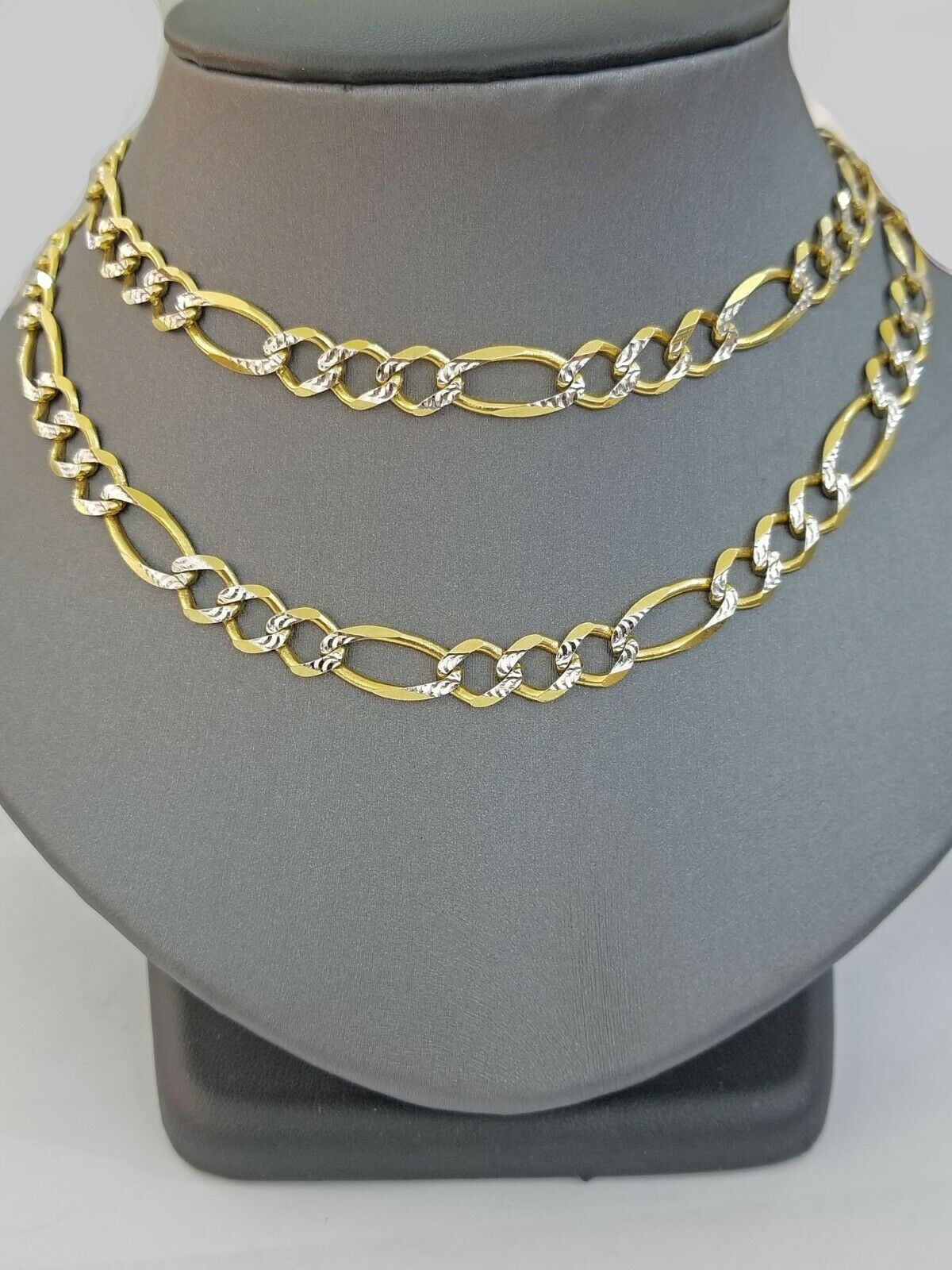 14k SOLID Yellow Gold Figaro Link Chain necklace Diamond Cut Men Women 8mm 26"