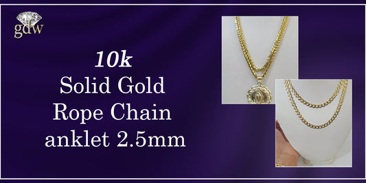 10k Solid Gold Rope Chain anklet 2.5mm