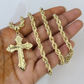 Real 10k Rope Chain Jesus Cross Charm Necklace Pendant Set 4mm 18"-28" Gold