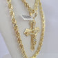 Real 10k Rope Chain Jesus Cross Charm Set 7mm 20"-28" Inch Necklace Yellow Gold