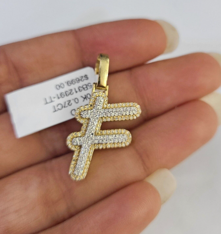 10k Yellow Gold Diamond F Charm Pendant Initial Alphabet Letter Real Genuine