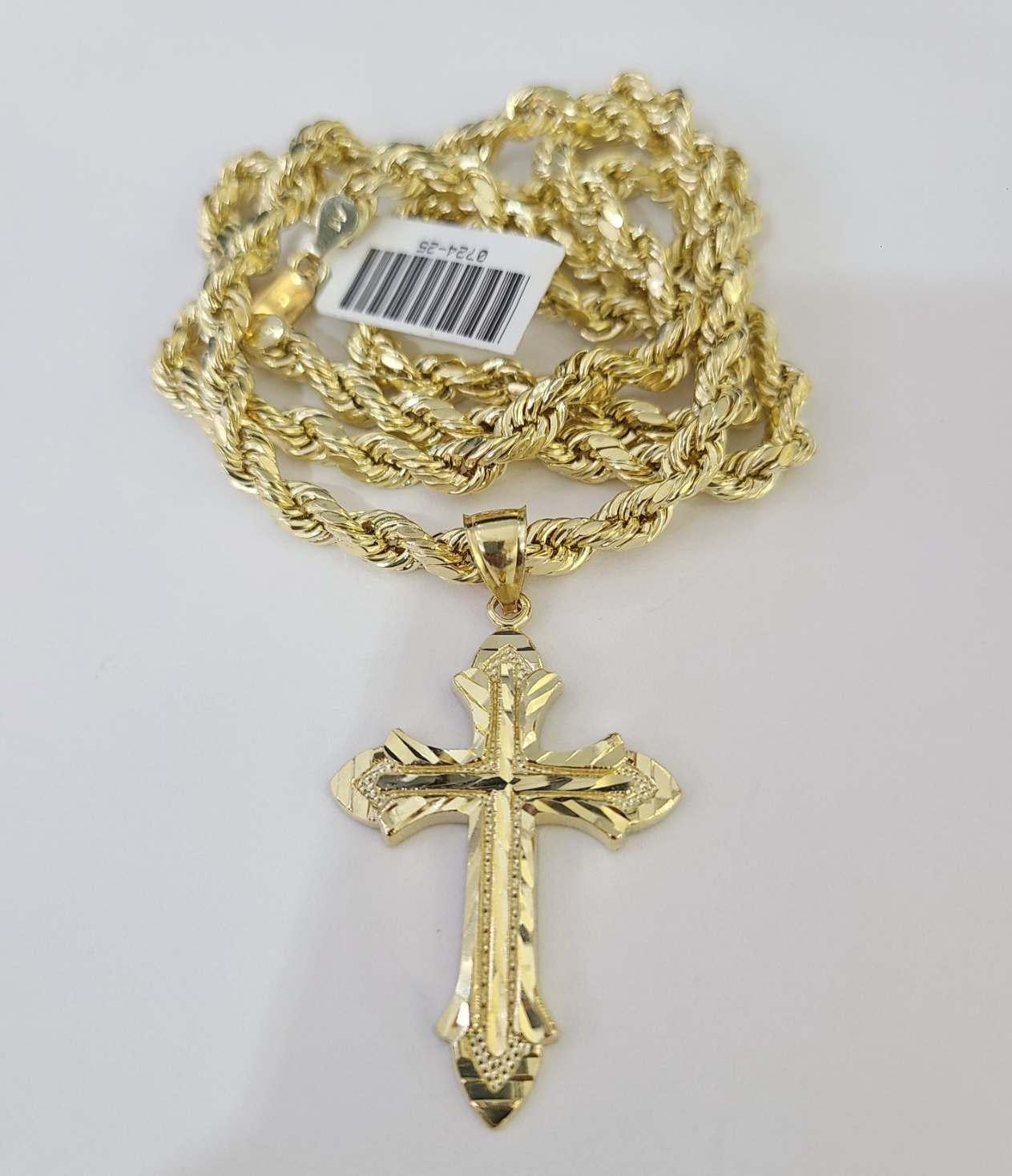 Real 10k Rope Chain Jesus Cross Charm Necklace Pendant Set 4mm 18"-28" Gold