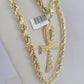 Real 10k Rope Chain Jesus Cross Charm Set 7mm 20"-28" Inch Necklace Yellow Gold