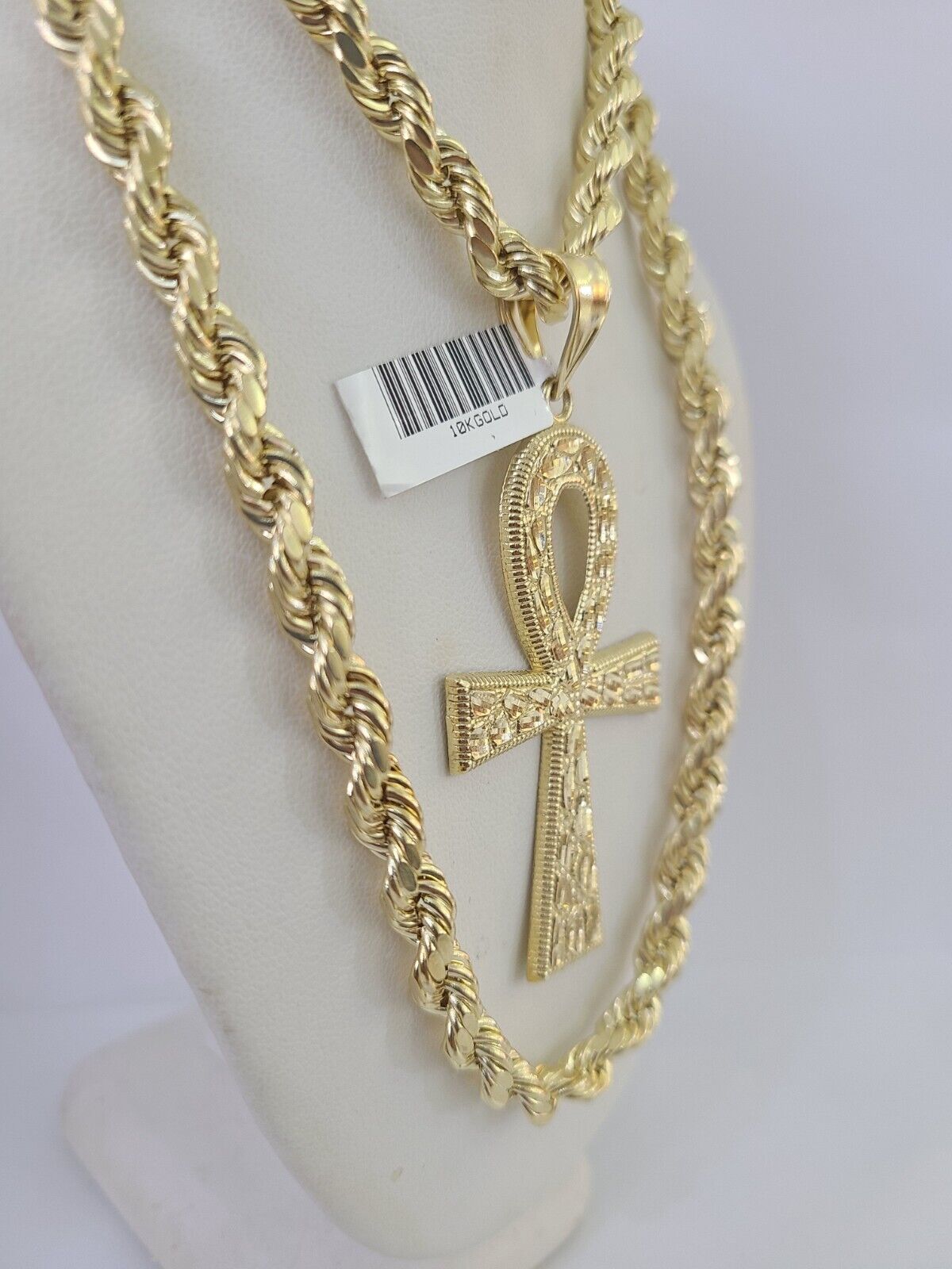 Real 10k Rope Chain Jesus Cross Charm Set 7mm 20"-28" Inch Necklace Yellow Gold