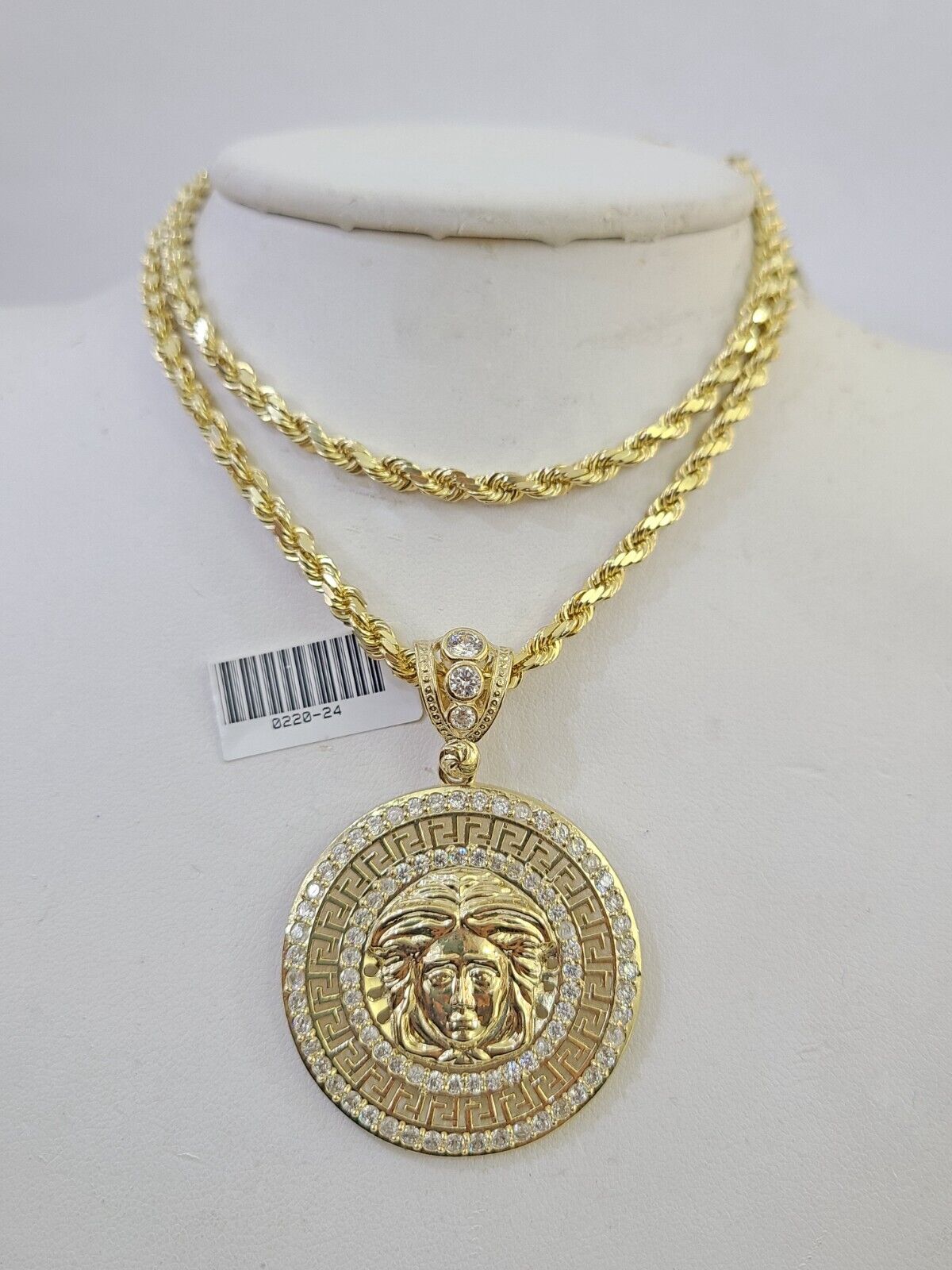 10k Solid Rope Chain Head Charm Set 4mm 18"-28"Inch Necklace REAL Gold