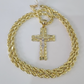 Real 10k Rope Chain Jesus Cross Charm Necklace Pendant Set 4mm 18"-28" Gold