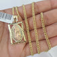 10K Gold Miami Cuban Chain Virgin Mary Charm 20"-28" 3mm REAL Pendant