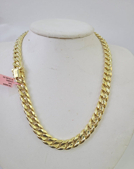 Real 14K Miami Cuban Link Chain Necklace Yellow Gold 22 inch 9mm Mens Hollow