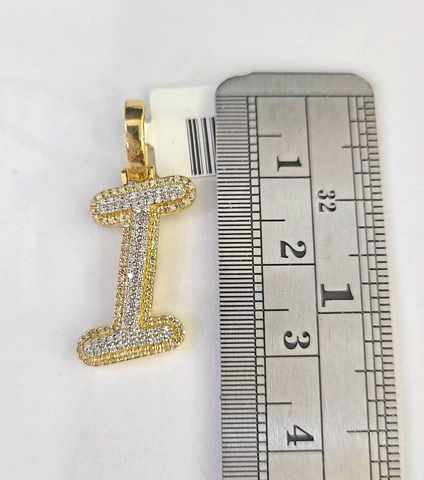 10k Yellow Gold Diamond I Charm Pendant Initial Alphabet Letter Real Genuine