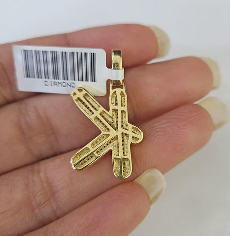 10k Miami Cuban Chain K Diamond Charm Set 4mm 18-26"Yellow Gold Necklace Pendant